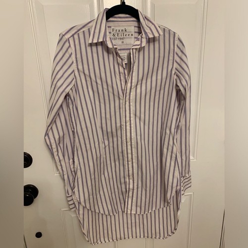 Frank & Eileen Greyson Blue Pink and White Stripe Shirt Size XS Made in Italy - Picture 2 of 7