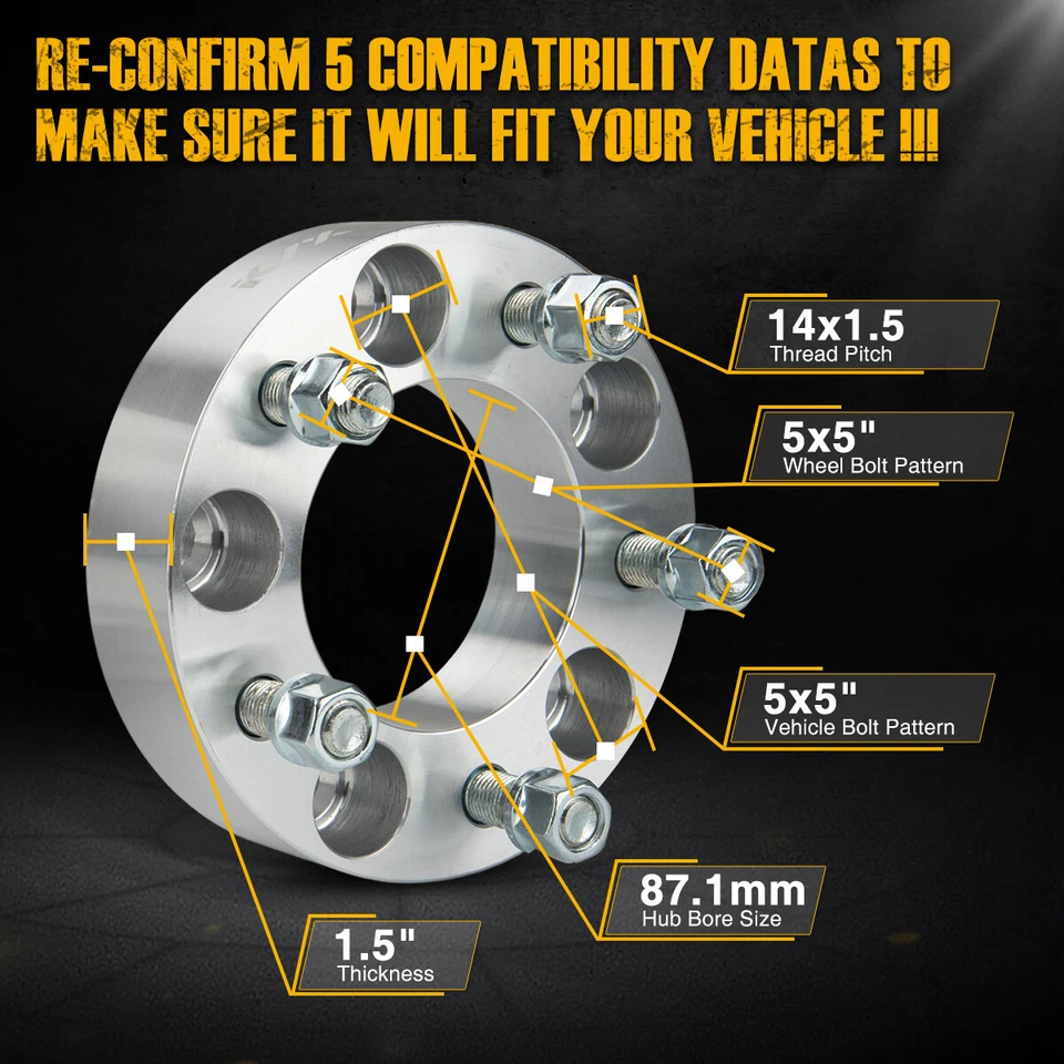 Adaptadores espaçadores de roda 4 peças 5x5 a 5x5 1,5 polegadas para Chevrolet GMC C1500 Suburban - Imagem 2 de 4
