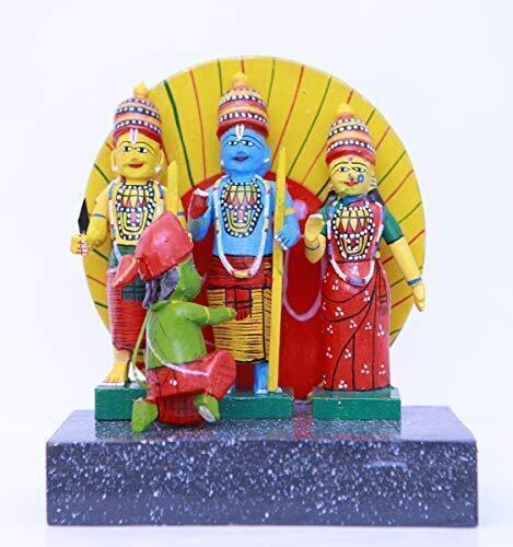 Wooden Lord Rama Parivar with Cow And Flute Idols Statue For Home Temple Decor