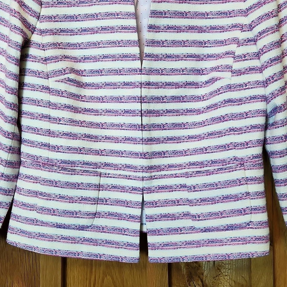 Talbots Pastel Office Preppy Textured Blazer, Size 6 Pink, Blue, Cream Stripes - Image 2 of 4