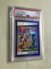 2022 ￼Justin Herbert Score #136 Holo Blue Artist’s Proof PSA 9 MINT #d/35 SSP