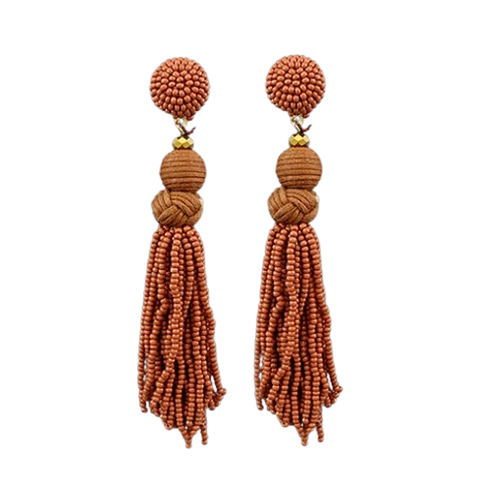 Clipon Knot Tassel Seedbead Earrings Seed Bead Clip on Post Designs Statement - Picture 2 of 14
