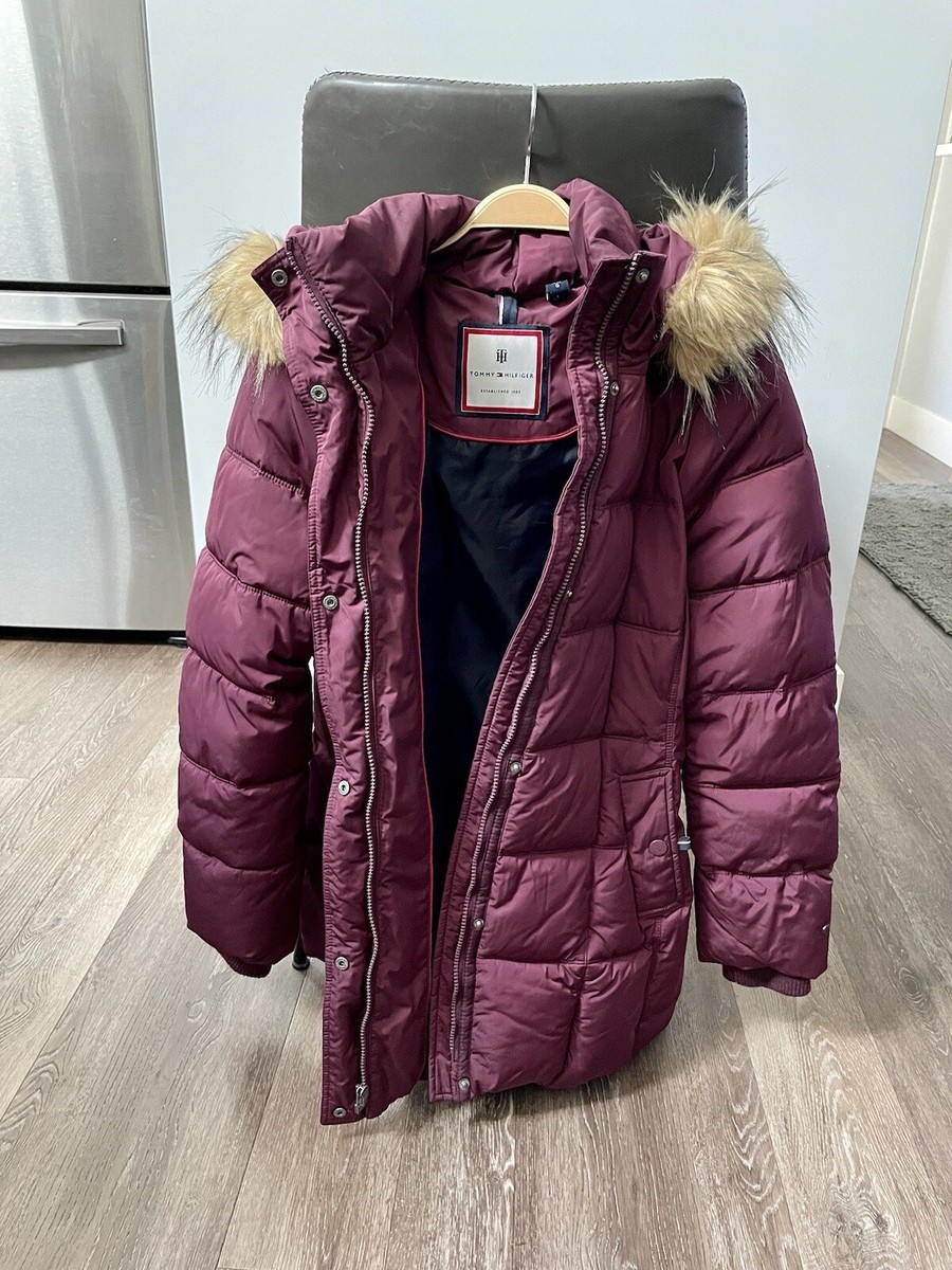 Tommy Hilfiger Women's White Quilted Puffer Faux Fur Hooded Jacket