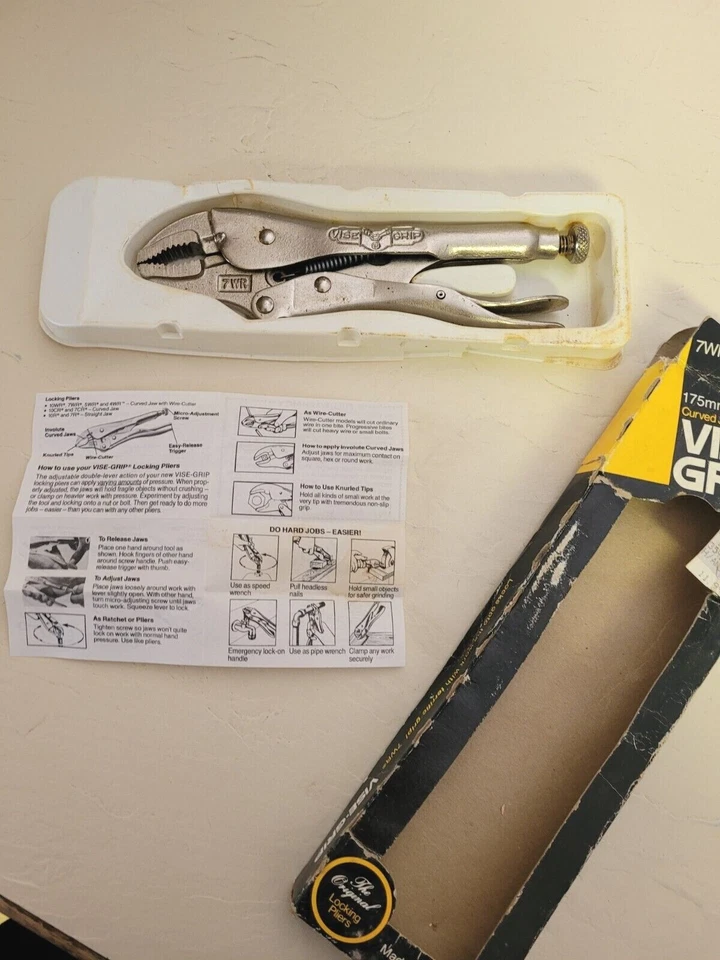 Vtg Vise Grip Dewitt Petersen 7WR Pliers Curved Jaw Wire Cutter USA '89 NOS - Image 3 of 4