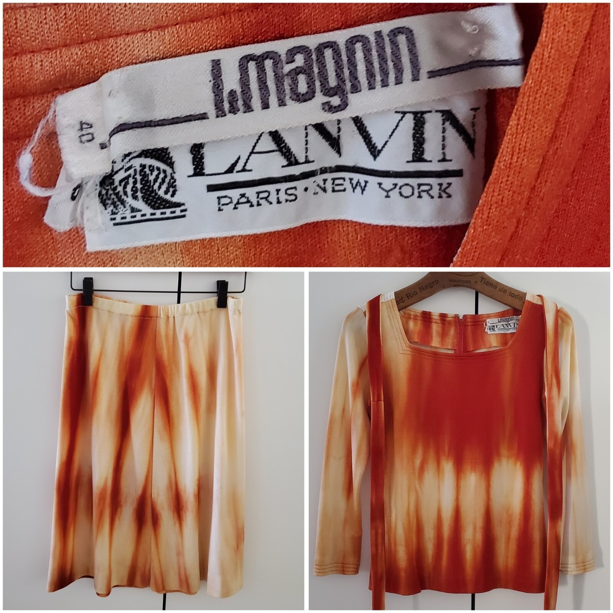 RARE Vintage 70s LANVIN I Magnin Skirt Set Ombre Rust Cream Haute 
