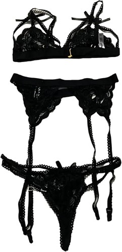 Mapale Cage Lace Wireless Bra & Garter Set M - Picture 2 of 4