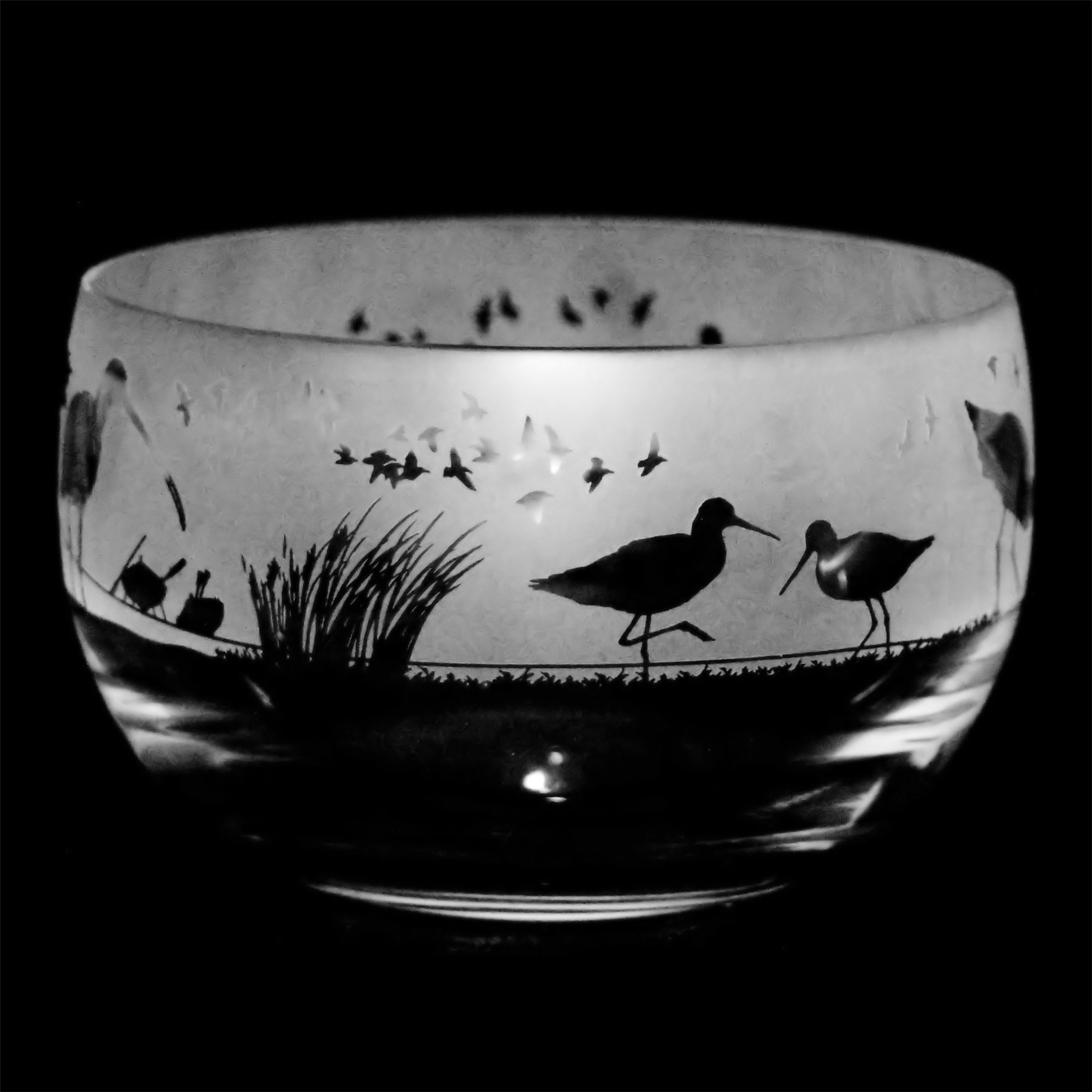 Animo Wading Birds Small Engraved Crystal Glass Bowl Decorative Home Gift Box
