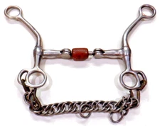 Horse Bit Heavy 3 Piece Broken Snaffle with nice curb chain and copper roller