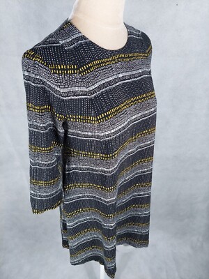 Kleid H&M Gr. 38 M (36/S) schwarz weiß gelb Blusenkleid Viskose gestreift dress
