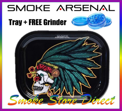 Rauch Arsenal Tablett ''KUSH & WEISHEIT - S109'' 18cm x 14cm - Gratis Grinder!