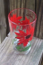 Poinsettia Boscul peanut butter tumbler/glass name on top edge 5" mint condition