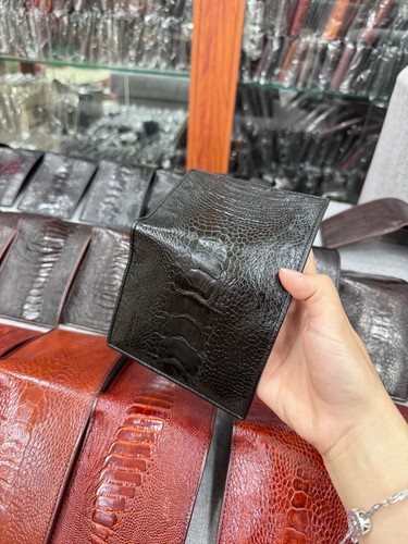 Genuine Ostrich Leather Skin Men's bifold wallet, Handmade, Brown - Picture 6 of 7