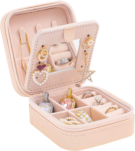 Travel Jewelry Case and Organizer with Mirror - Gift for Women and Girls