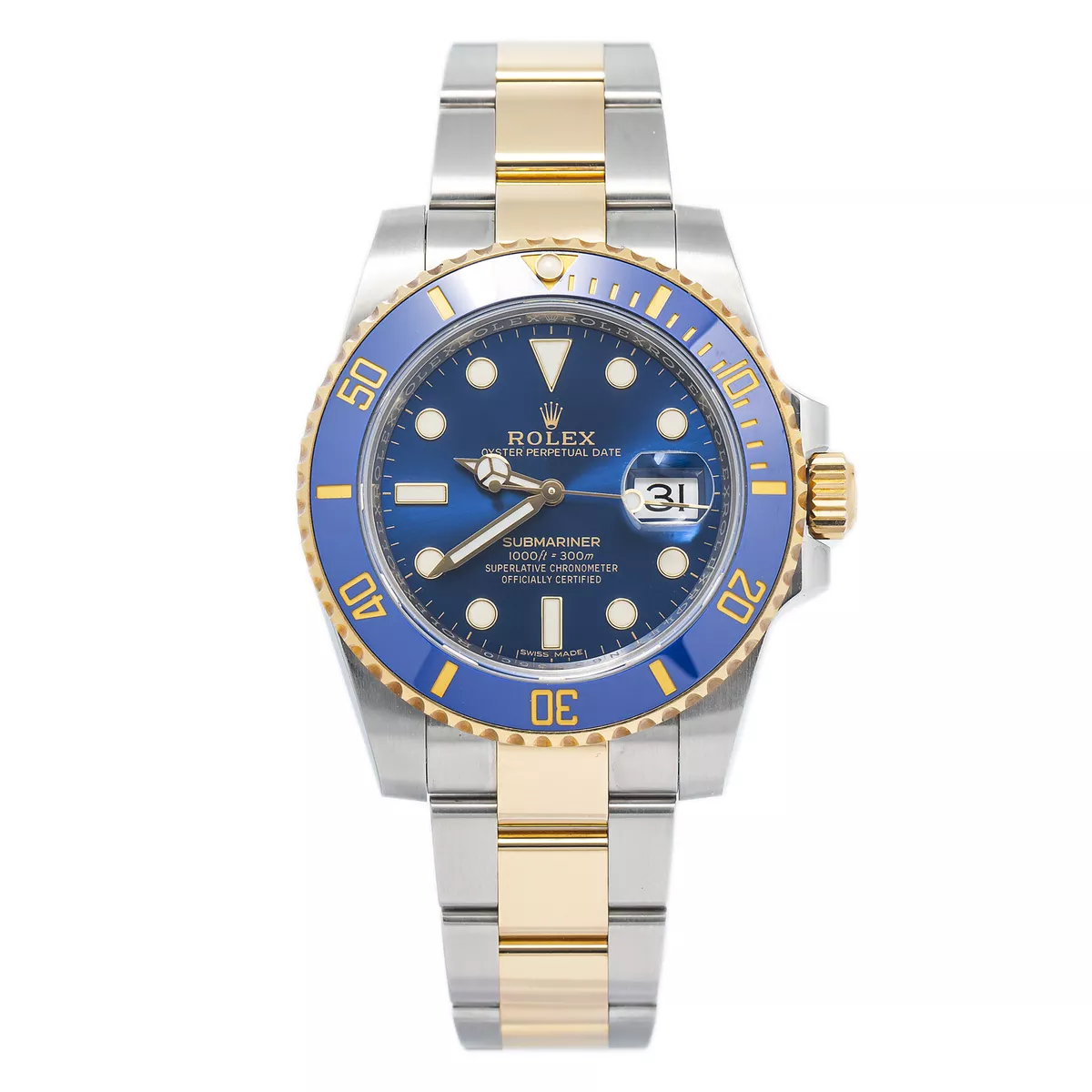 Rolex Submariner 116613LB 2016 Card 18k YG Two Tone Blue Dial
