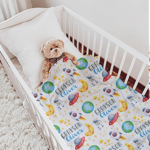 Personalized Astronaut Baby Blanket - Custom Space Theme Decor - Picture 2 of 10