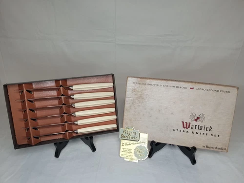 6pc Regent Sheffield English Stainless Steak Knives Ivory with Box Knife Set