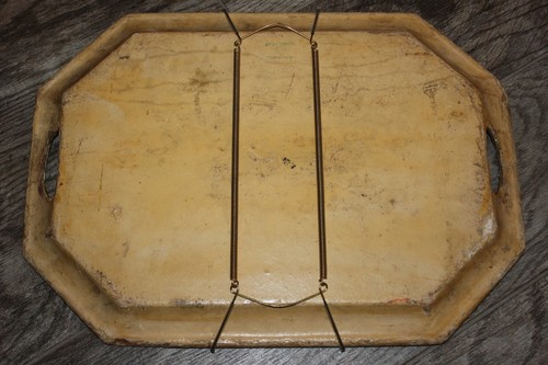 Vtg Hand Painted Yellow Chicken Rooster Tray w Handles! 11 1/2" x 16" Cheerful! - Picture 4 of 5
