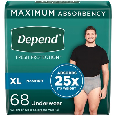 	Depend Men's Incontinence Underwear Maximum XL Grey 68 Ct 2x34	