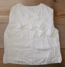 NEW Charter Club Plus Core Linen Bow Short Sleeve Shirt Womens 3x White NWT