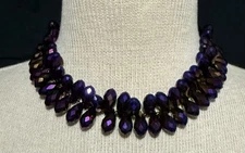 Purple Iridescent AB Faceted Crystal Teardrop Beaded Statement Necklace Choker