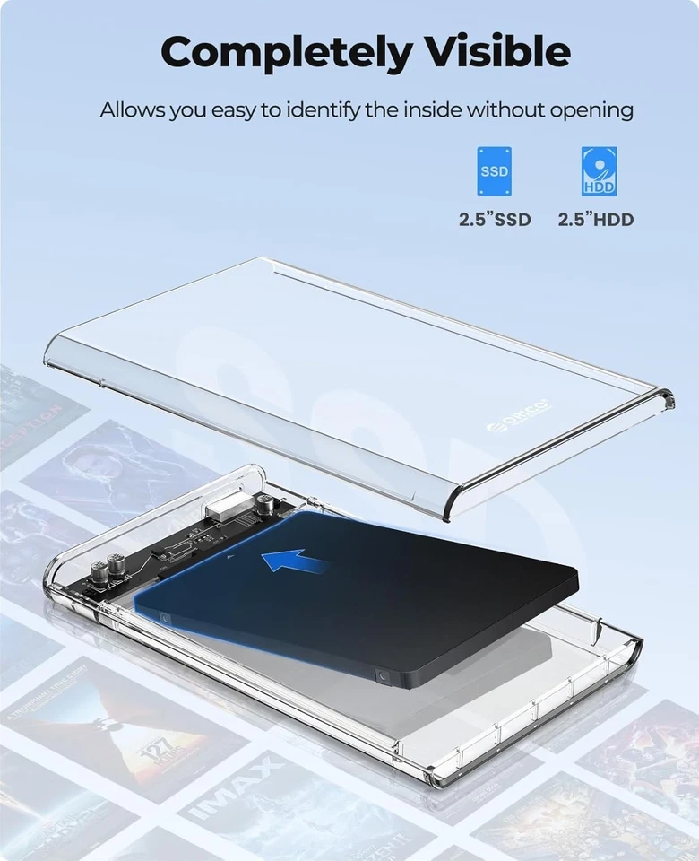 External Hard Drive Enclosure SATA III USB C Portable Clear 2.5 Inch 6TB - Image 4 of 4