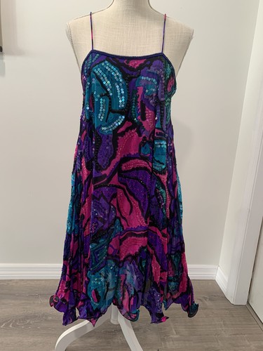 Vestido de cóctel de colección Judith Ann Creations con cuentas de seda 2 piezas años 80 lentejuelas talla S - Imagen 2 de 12