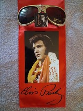 ELVIS PRESLEY SUNGLASSES TCB/EP GOLD RED SIGNATURE SCARF ALOHA CONCERT PHOTO LT3
