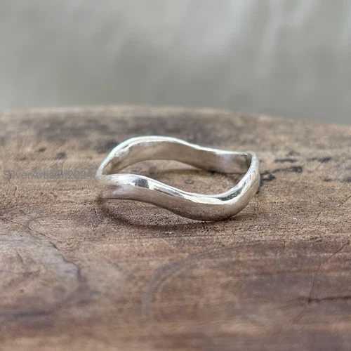 Asymmetric Wave Sterling Silver Ring: Minimalist Organic Jewelry  All Size