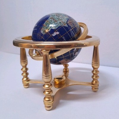 Vintage Globe Precious Inlaid Stone & Mother Of Pearl/Solid Brass!  