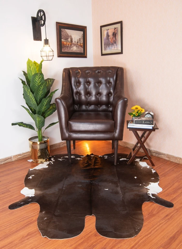 Alfombra de cuero de vaca marrón 5x6 pies piel de vaca pelo natural sobre cuero alfombra decoración del hogar Foto 2 de 4