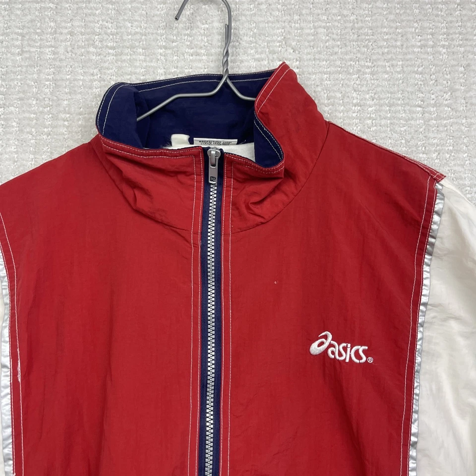 VTG Asics Sporting Gear Windbreaker Jacket Red / Blue Full Zip Men M Back Print - Image 3 of 4