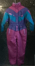 Girl's Vintage 90's Outerstuff snow ski Jumpsuit hooded Size 10-12 colorblock