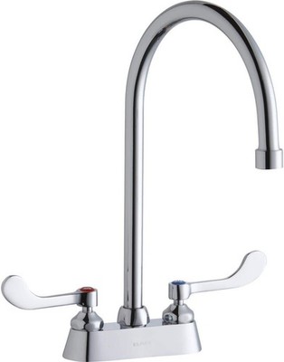 Elkay LK406GN08T4 Deck Mount Faucet with Gooseneck Spout and Wristblade Handl...