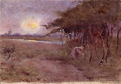 Alfred Crowdy Lovett (1862-1919) Aquarell Gemälde Dame in Landschaft