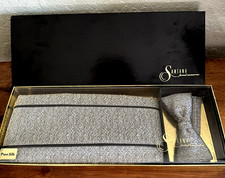 Vtg Santana 2pc boxed set 100 Silk Gray Black Bow Tie Cummerbund Cumberbund
