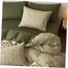 - Floral Duvet Cover Set, Cute Vintage Flower Cottagecore Queen Olive Green
