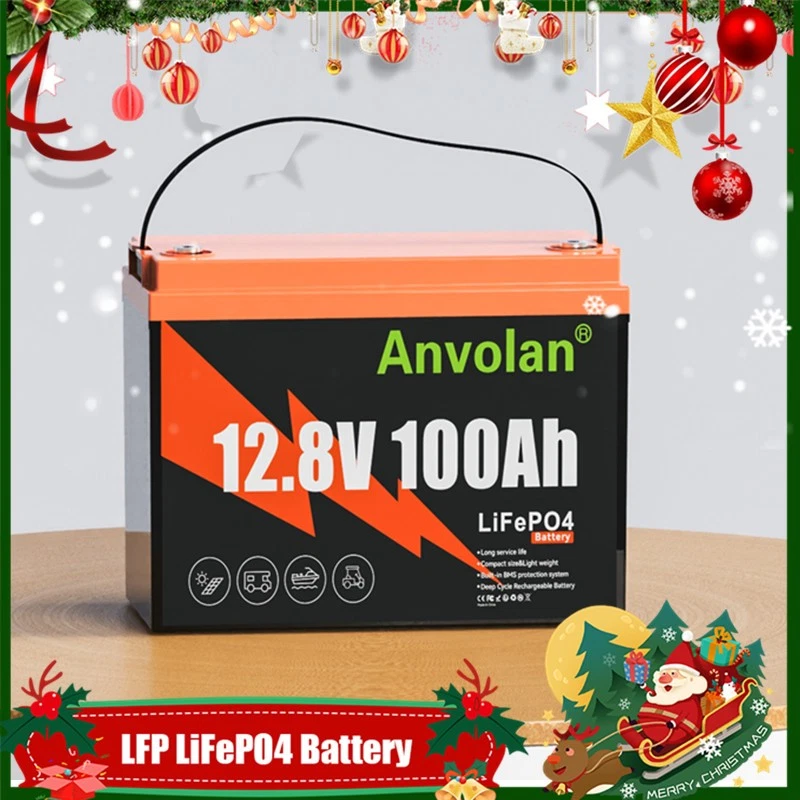 ANVOLAN Lithium Battery 12V 100Ah LiFePO4 100A BMS Max.15000Cycles forBoat Camping Solar