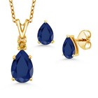 18K Yellow Gold Plated Silver Sapphire and Citrine Pendant and Earrings Jewelry