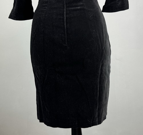 Vintage 90's THIERRY MUGLER Black Velour Velvet 3/4 Sleeve Bodycon Dress Sz S/M - Picture 13 of 16