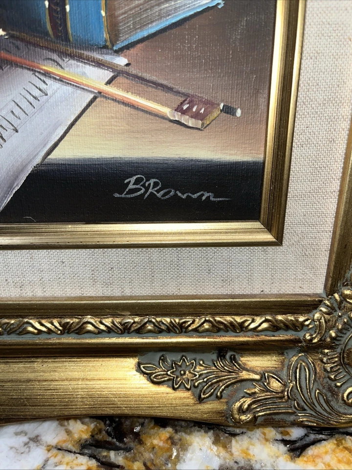 Signed Vintage Oil On Canvas Depicting Music And violin - Image 2 of 3