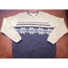 Eddie Bauer Womens Fair Isle Snowflake Sweater M Medium Wool Blend Made USA