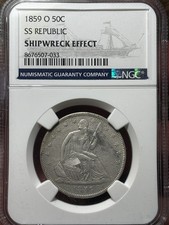 1859-O 50c SS Republic Seated Liberty Half Dollar NGC Shipwreck Effect