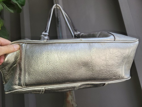 Barneys New York Large Metallic Leather Satchel Tote Handbag 17x12 Made in Italy - Picture 13 of 24