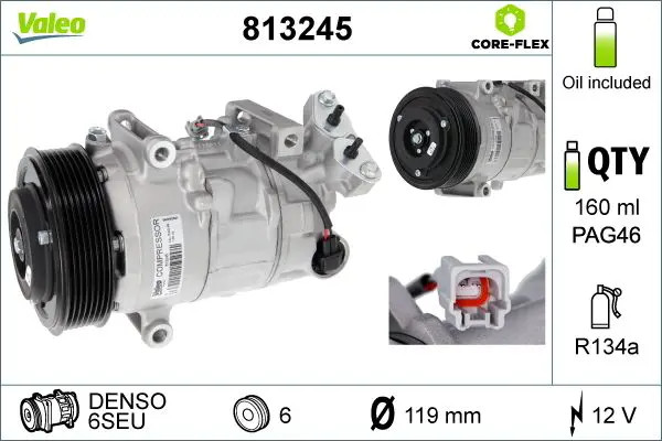 Compressore climatizzazione R 134a PAG 46 813245 VALEO per RENAULT SCÉNIC III