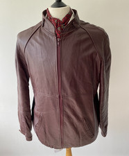 VINTAGE mens INDIE /MOD 70's BROWN zip-up LEATHER CAFE BOMBER JACKET 42"