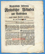 Mecklenburg, Rostocksche Zeitung, Urkunden und Nachrichten, 31. St&uuml;ck, um 1760 !