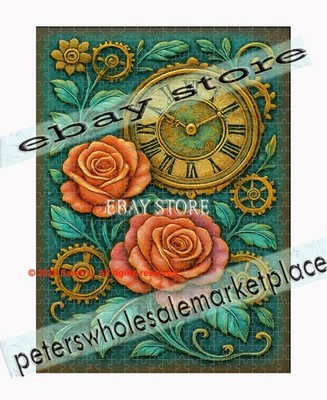 500 piece jigsaw puzzle Clock Rose Green 3D Effect Floralteampunk