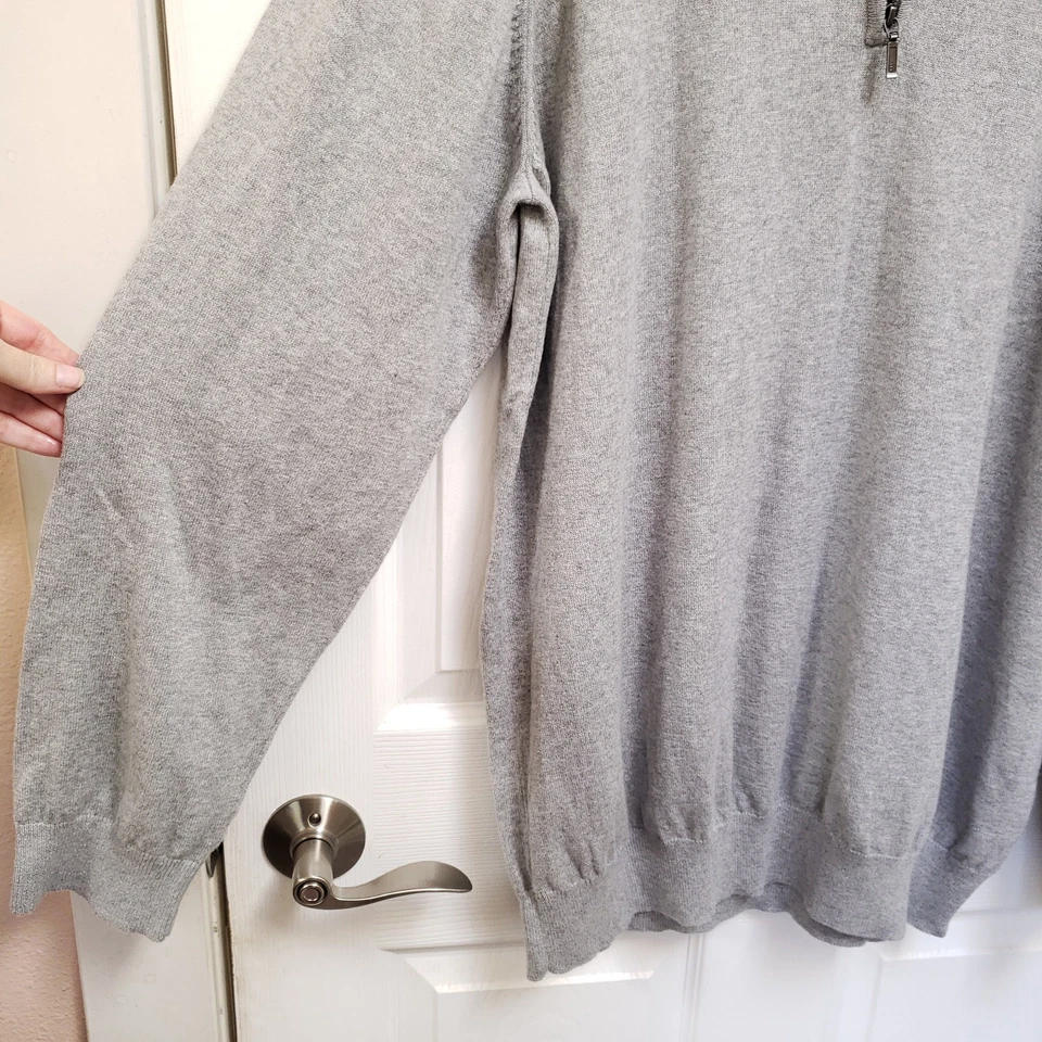 LL Bean Gray Cotton Cashmere Pullover Quarter Zip Sweater 275554 Mens XXL Tall - Image 4 of 4