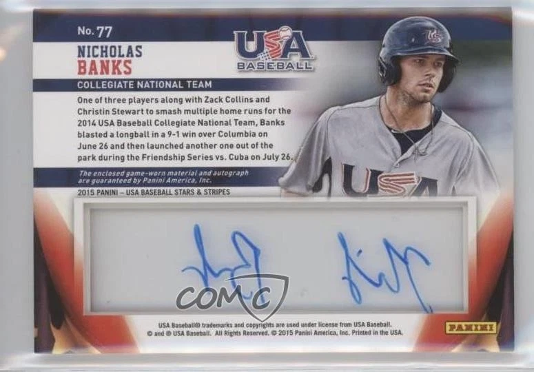 2015 Stars and Stripes Materials Signatures Prime /25 Nick Banks Nicholas Auto - Image 2 of 2
