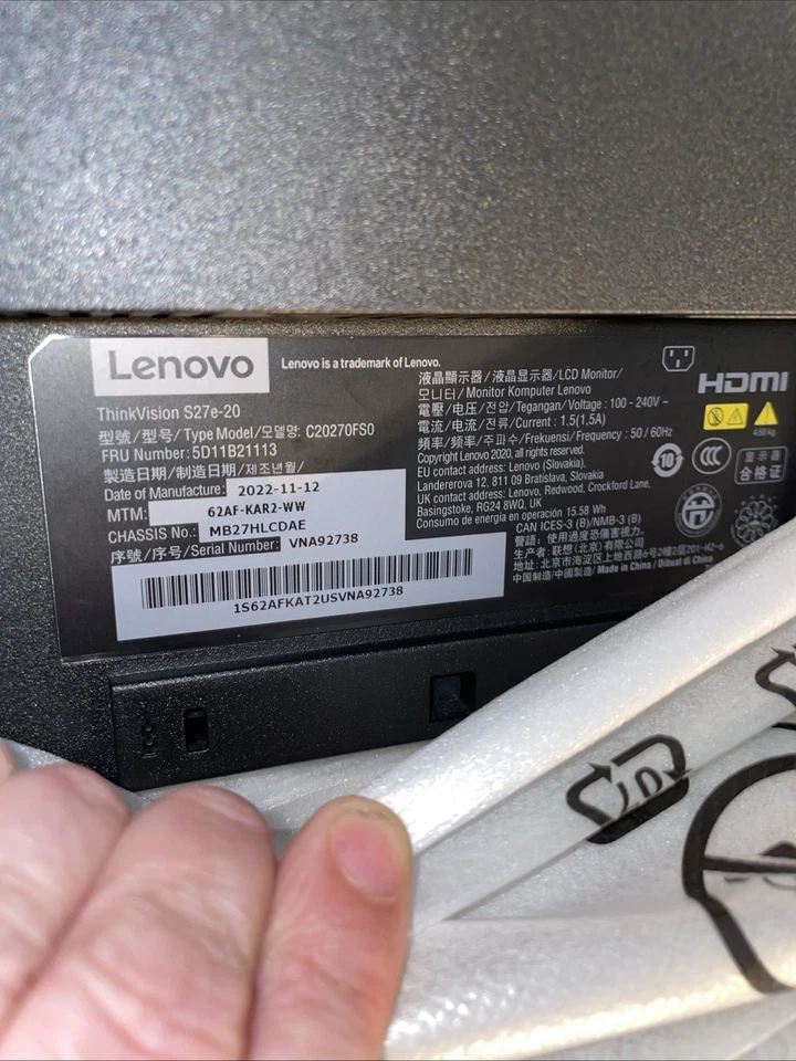 New! Lenovo ThinkVision FLAT PANEL MONITOR LED BACKLIGHT 27” - Image 4 of 4